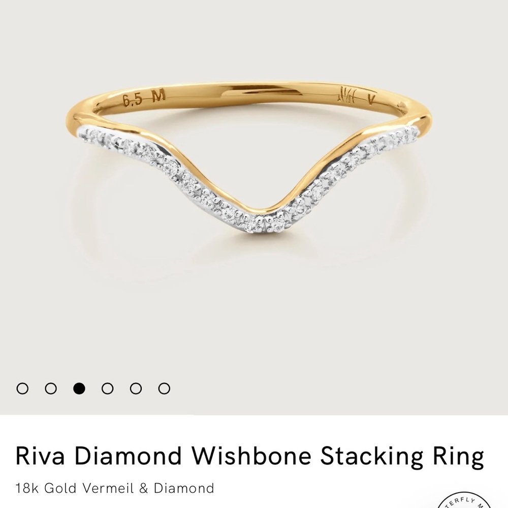 Monica Vinader Riva Diamond Wishbone Stacking Ring Size 7